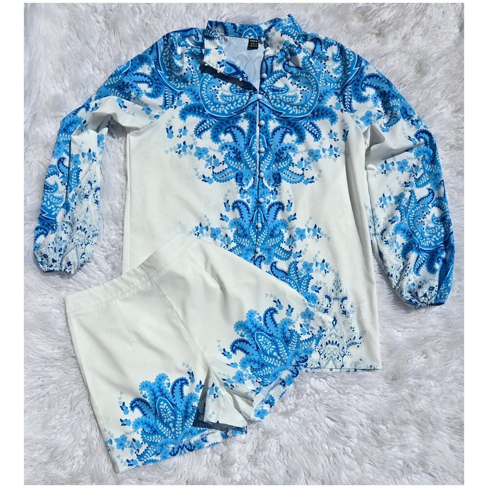 Bring your flare in blue...blouse and shorts set.